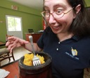 Leslie Young (SwRI) observes her fabulous <i>mofongo</i> (Puerto Rican
mashed plantains and seafood).