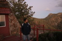 In front of the <i>Cabana Roja</i>, one of the original cabins.